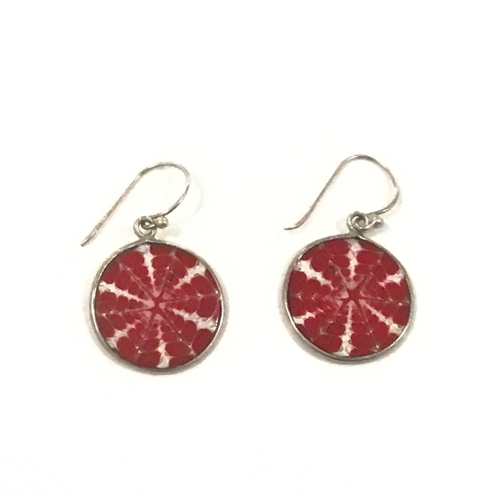 Sterling Silver Shell Disk Dangle Earrings 7/8" Long